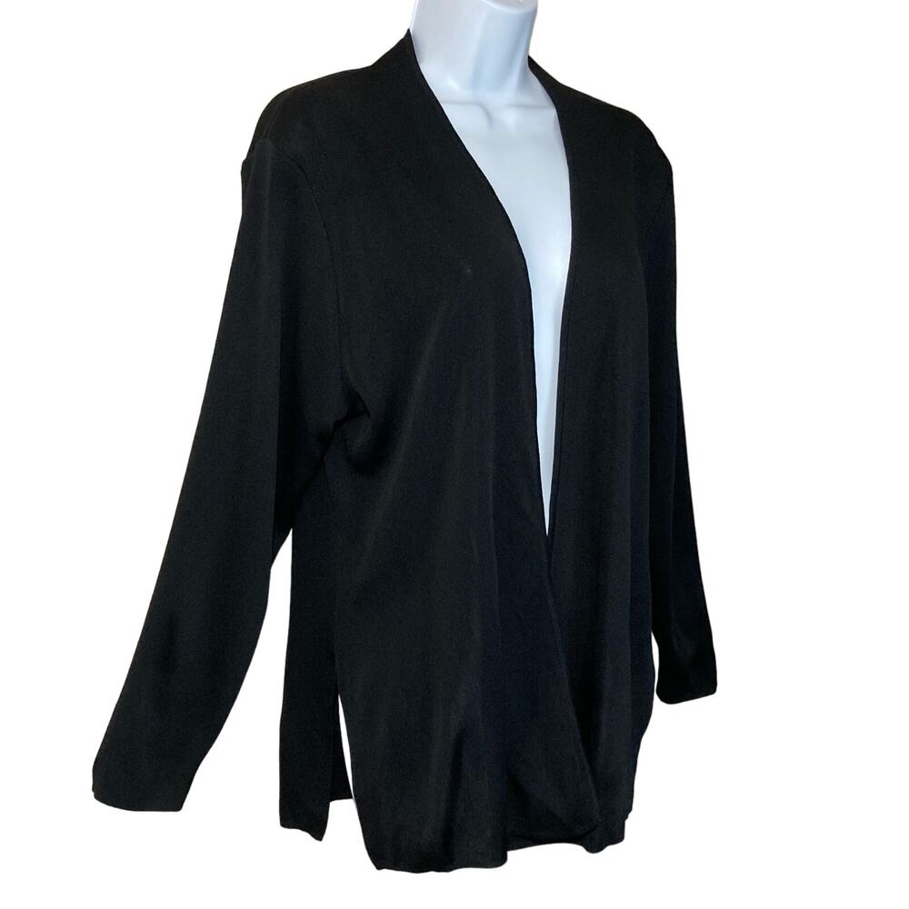 Exclusive Misook Black Open Front Cardigan Jacket Medium Collarless V-Neck Slits